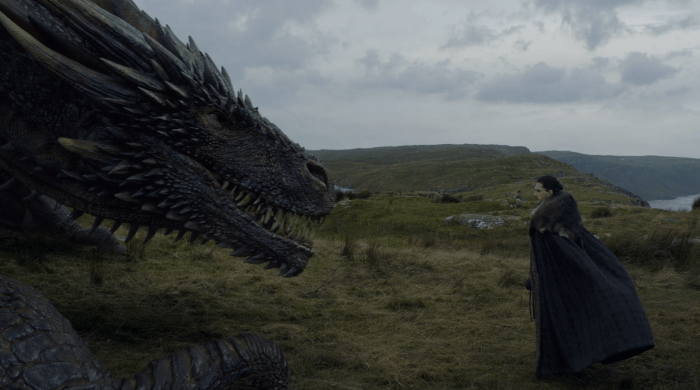 In the 'Game of Thrones' episode 'Eastwatch,' Drogon and Jon Snow face off. 