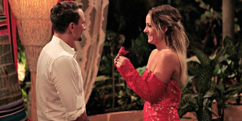 Carly gives Evan a rose on Bachelor in Paradise. Carly gives Evan a rose on Bachelor in Paradise.