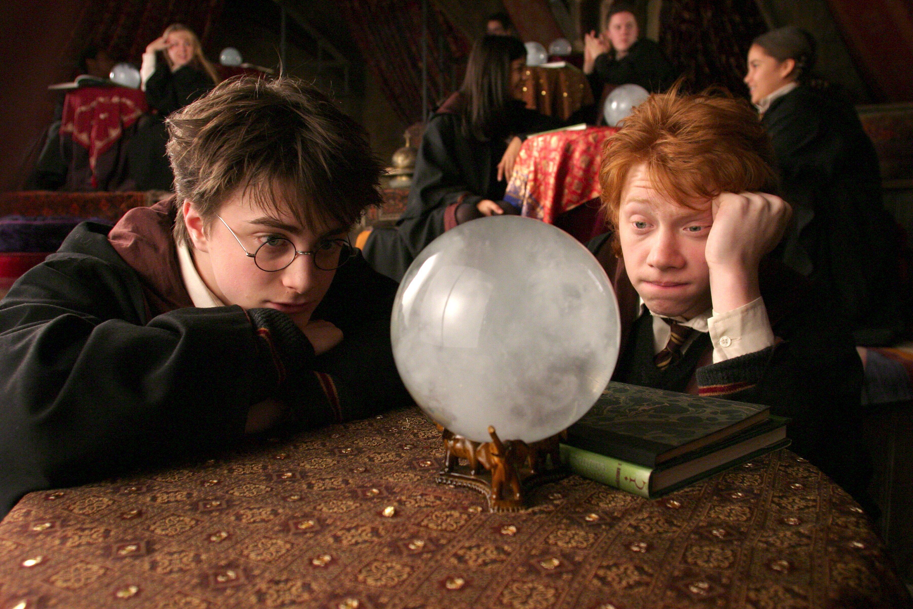 Harry Potter and Ron Weasley looking into crystal ball