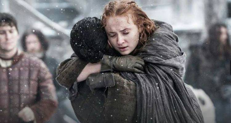 Jon Snow and Sansa Stark hug Jon Snow and Sansa Stark hug