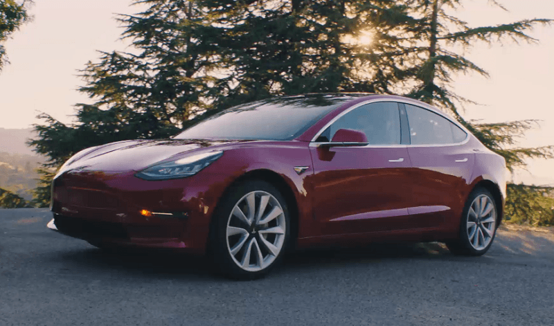 Screenshot of red Tesla Model 3