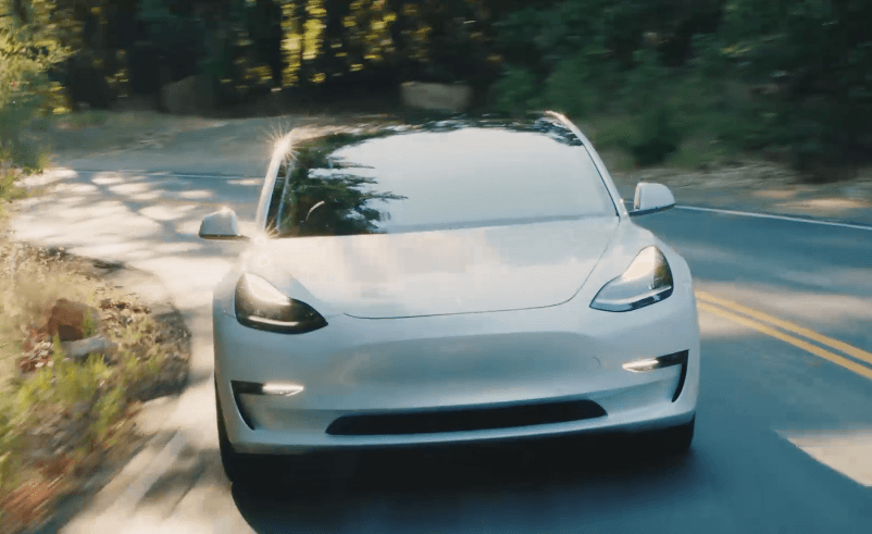Screengrab of white Tesla Model 3