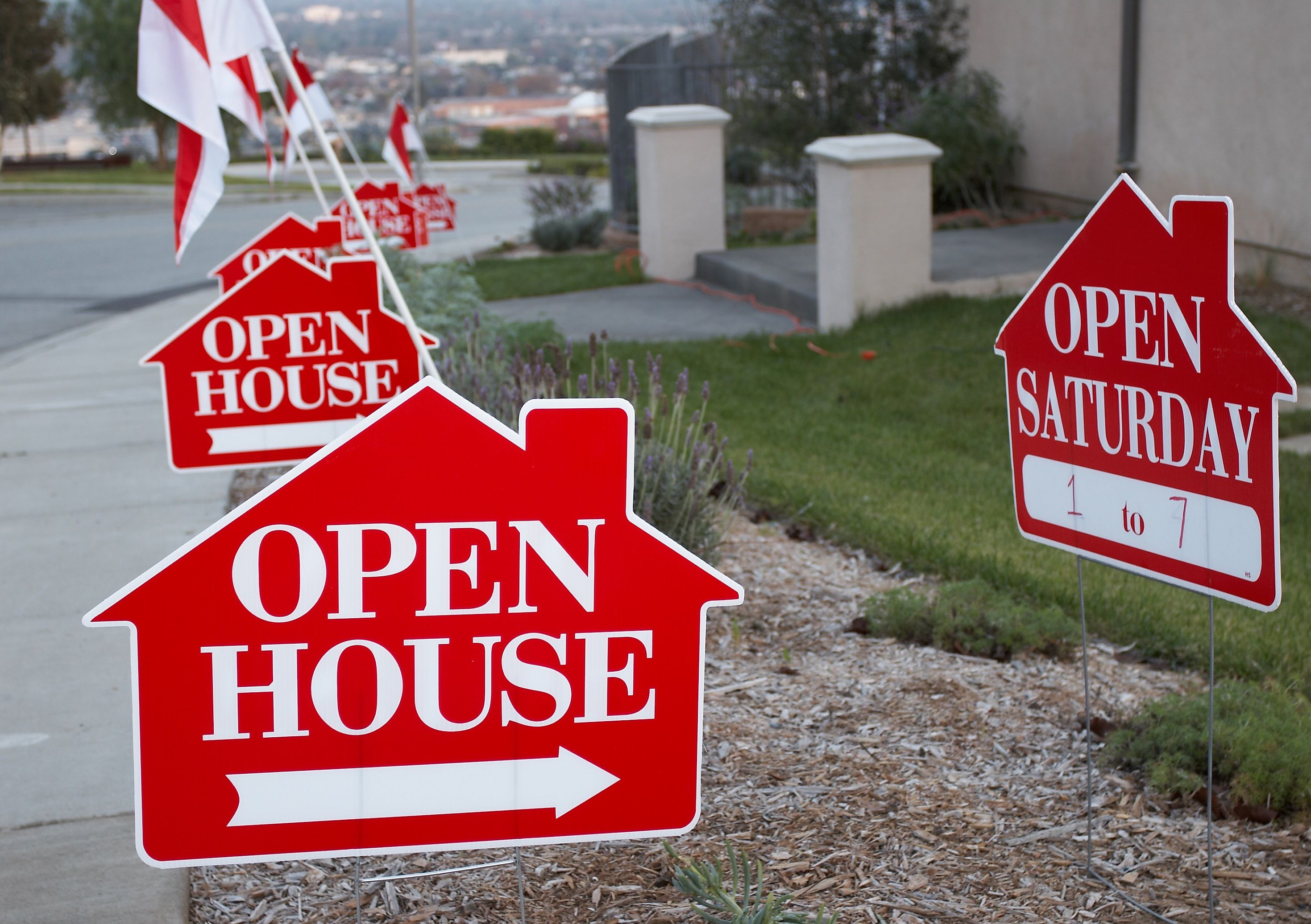 Red open house signs