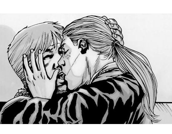 Rick and Andrea kiss in 'The Walking Dead' comics.