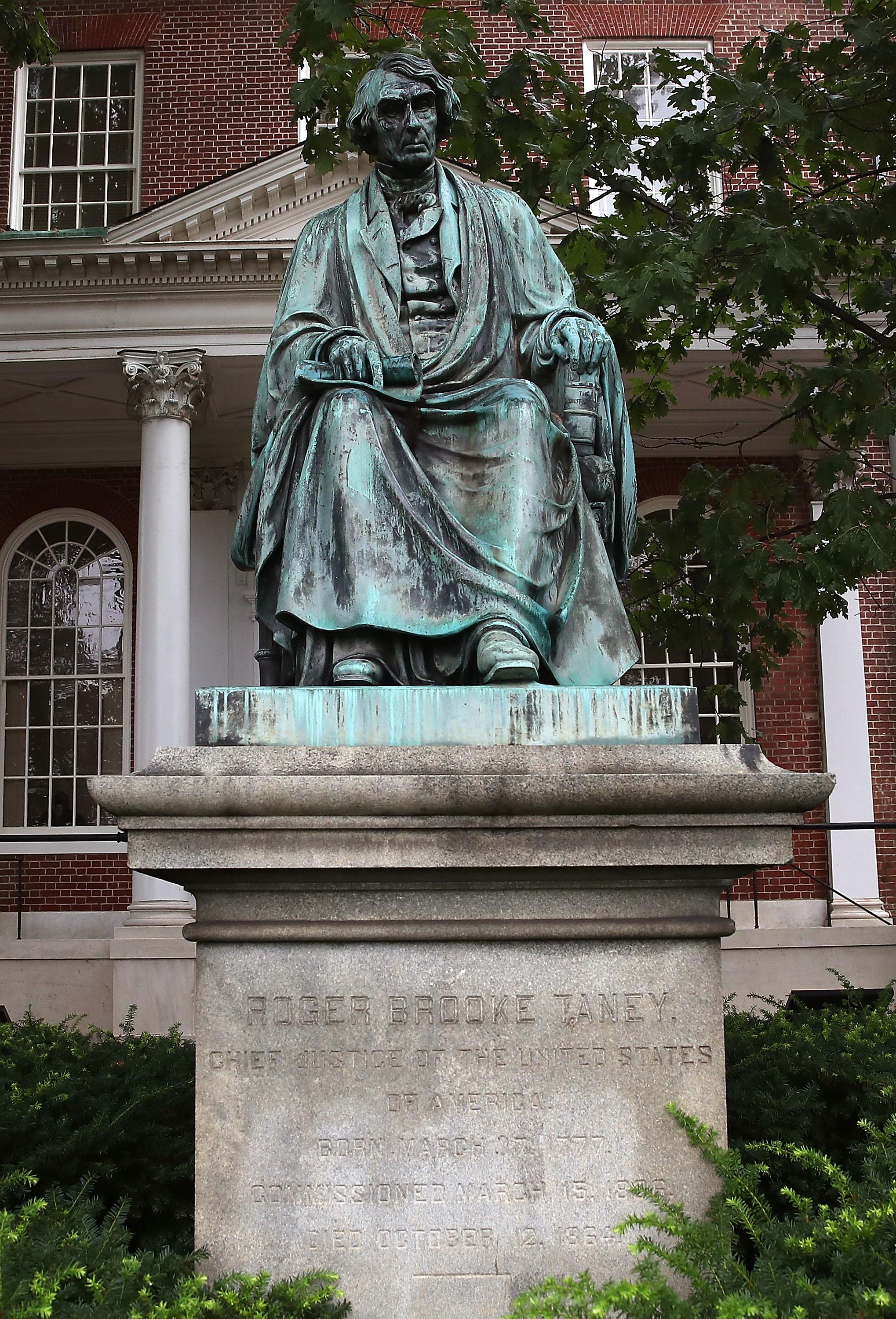 Statue of Judge Robert Taney in front of the courthouse