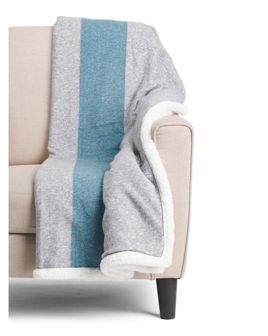 Blue and gray striped throw