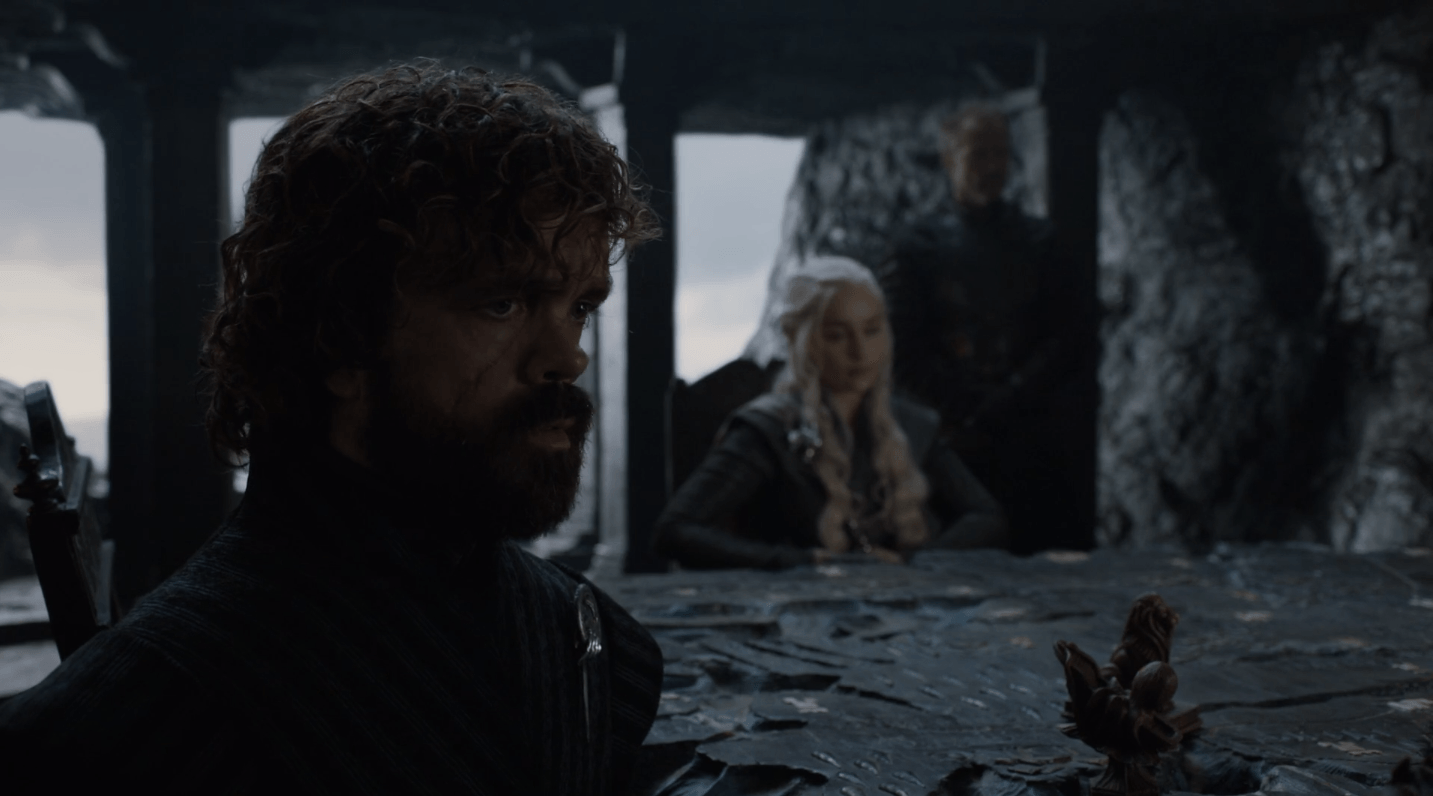 Tyrion Lannister, Daenerys Targaryen, and Ser Jorah Mormont on 'Game of Thrones.' In Dragonstone, Tyrion, Dany and Jorah discuss important matters.