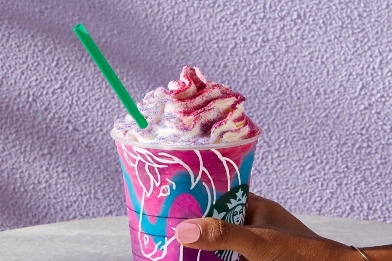 A Unicorn frappucino, one of the biggest food trends of 2017