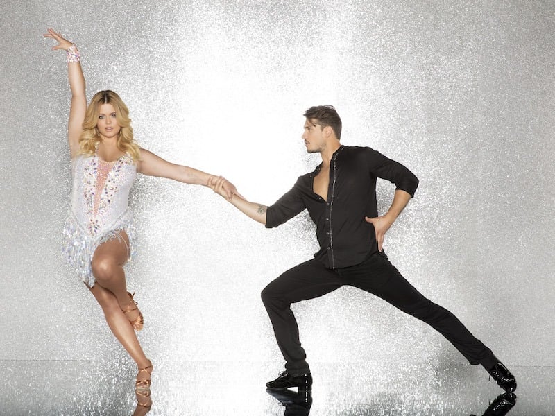 Sasha Pieterse and Gleb Savchenko pose against a white background Sasha Pieterse and Gleb Savchenko pose against a white background