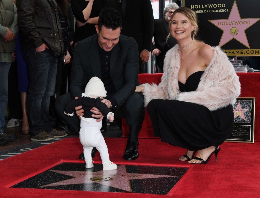 Singer Adam Levine with wife Behati Prinsloo and daughter Adam Levine, Behati Prinsloo, and daughter Dusty Rose