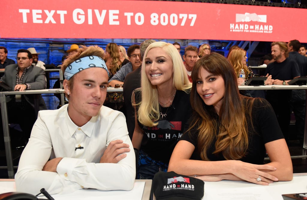 Justin Bieber, Gwen Stefani, and Sofia Vergara at Hand in Hand hurricane relief benefit Bieber, Stefani, and Vergara at Hand in Hand