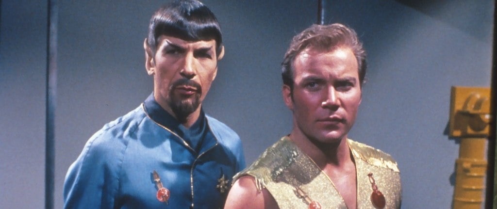 'Evil' Spock and Kirk staring intensely 'Evil' Spock and Kirk staring intensely
