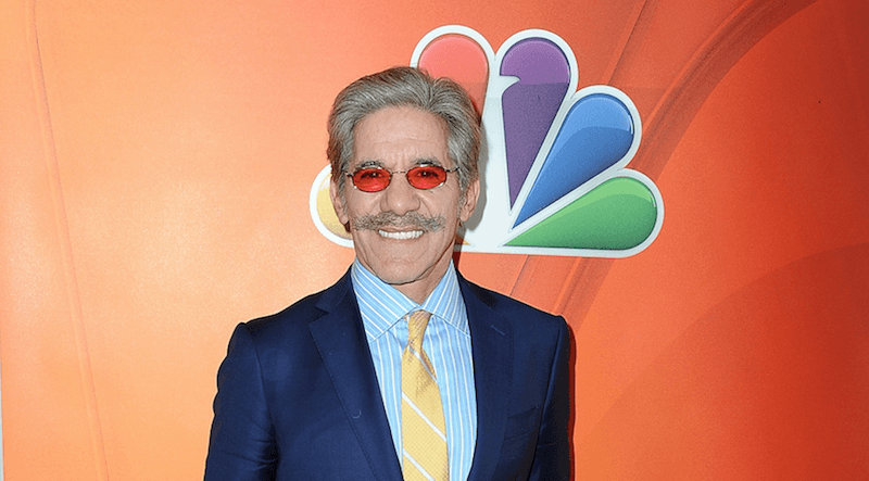 Geraldo Rivera standing in front of an NBC logo.