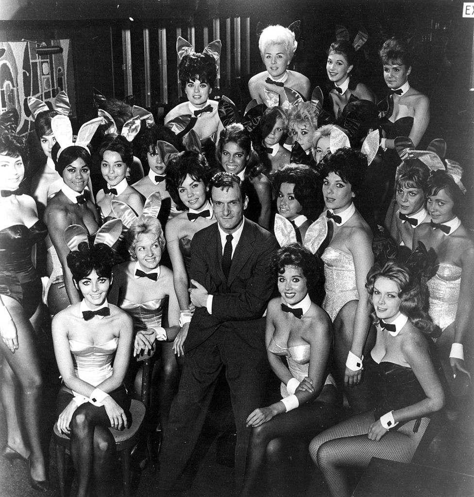 Publisher of Playboy magazine Hugh Hefner with his bunnies Publisher of Playboy magazine Hugh Hefner