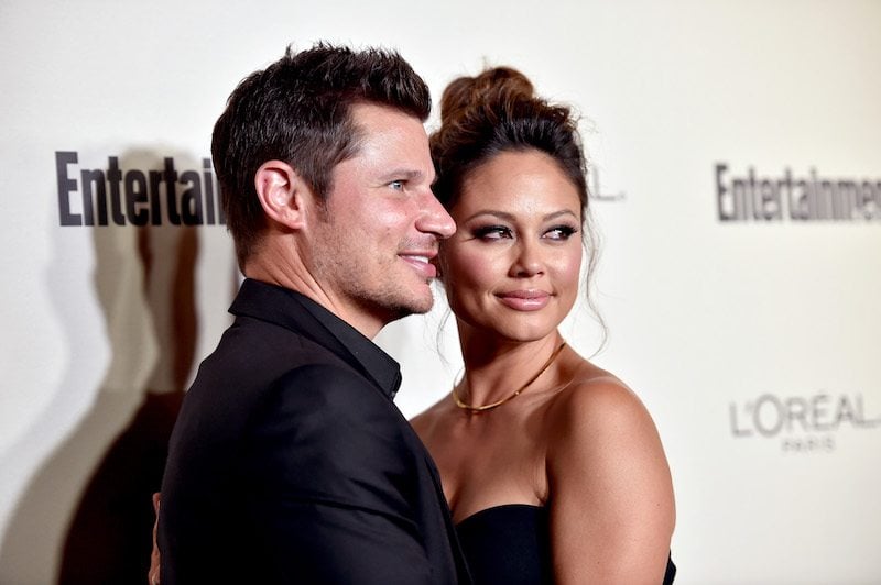 Nick and Vanessa Lachey pose at an event