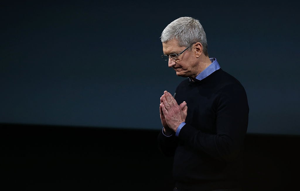 Apple CEO Tim Cook speaks during an Apple special event at the Apple headquarters
