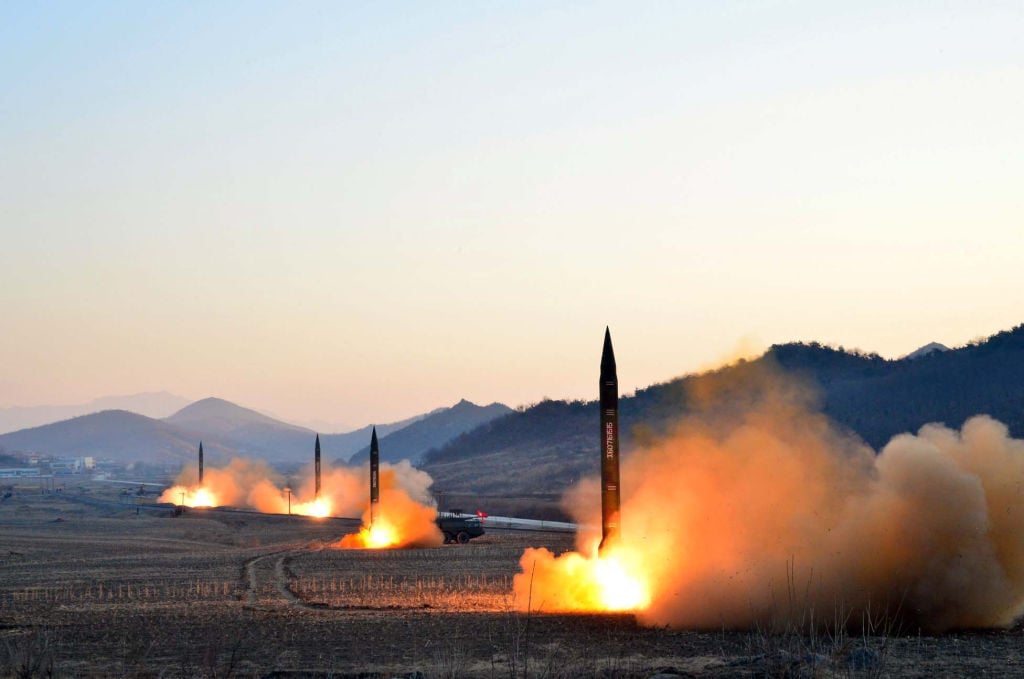 The launch of four ballistic missiles by the Korean People's Army (KPA) during a military drill at an undisclosed location in North Korea