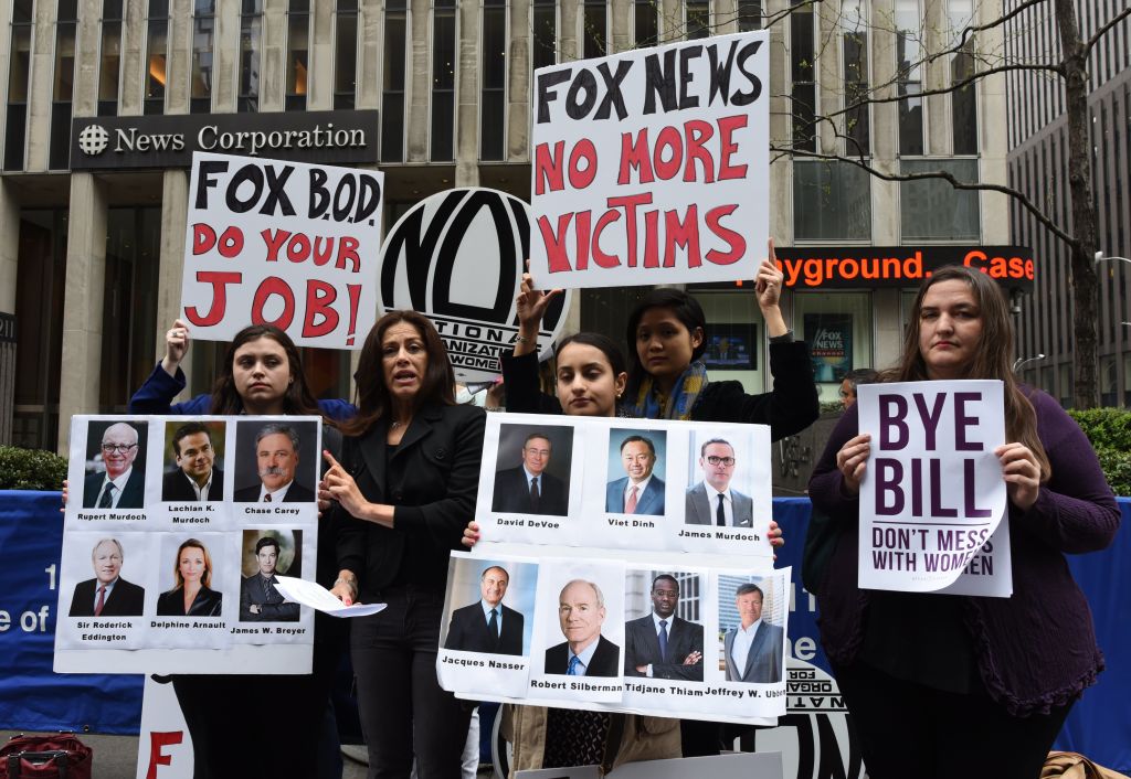 protesters against Bill O'Reilly protesters outside Fox News headquarters