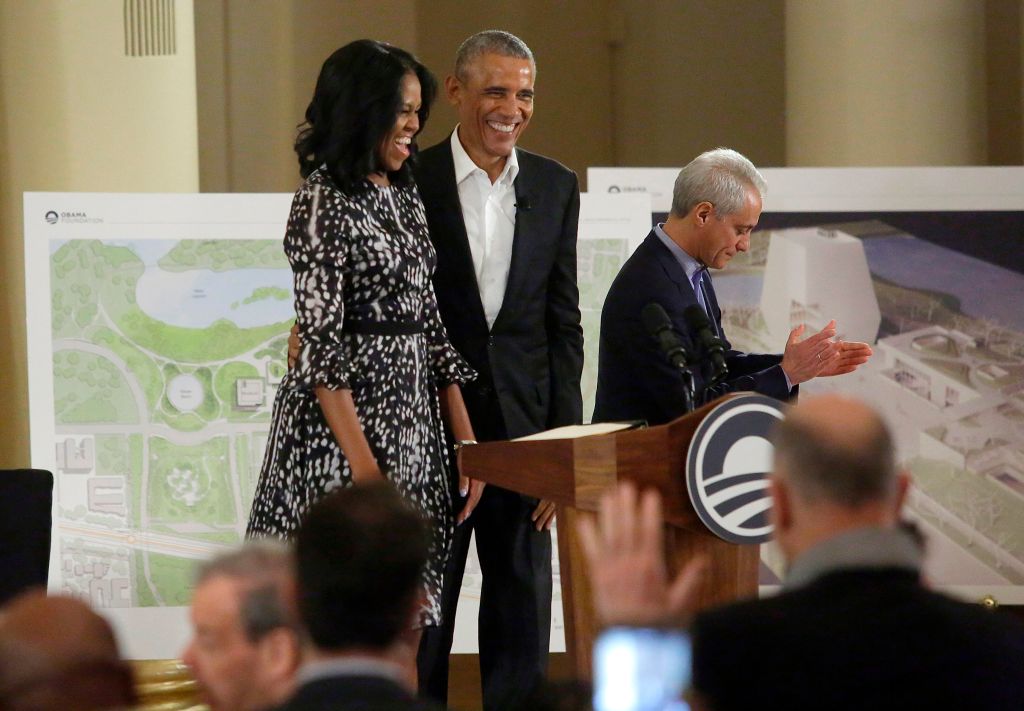 Obamas and Chicago Mayor Rahm Emanuel