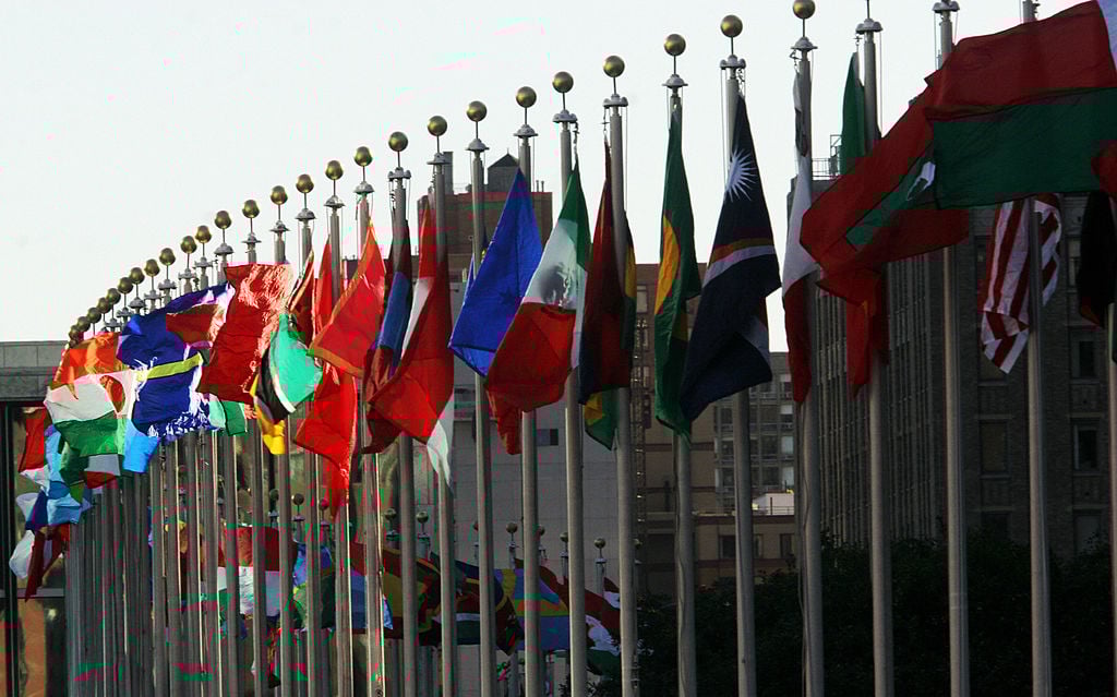 flags outside the UN