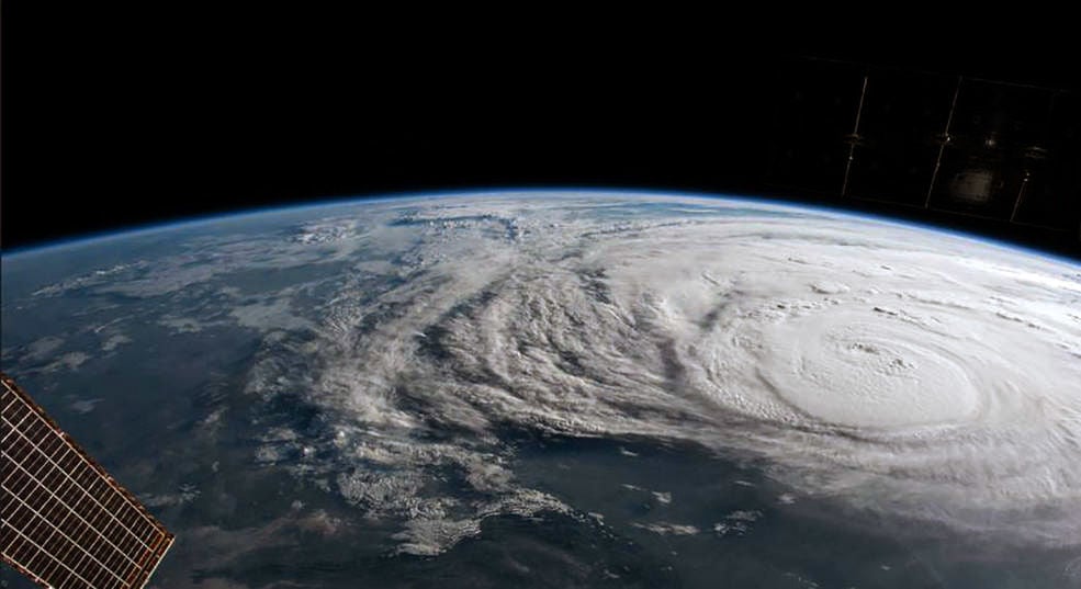 Hurricane Harvey is photographed aboard the International Space Station as it intensified on its way toward the Texas coast
