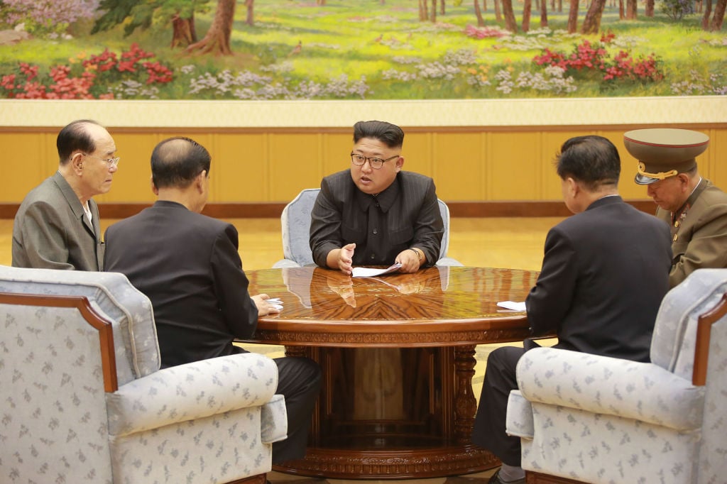 North Korean leader Kim Jong-Un attending a meeting with a committee of the Workers' Party of Korea 