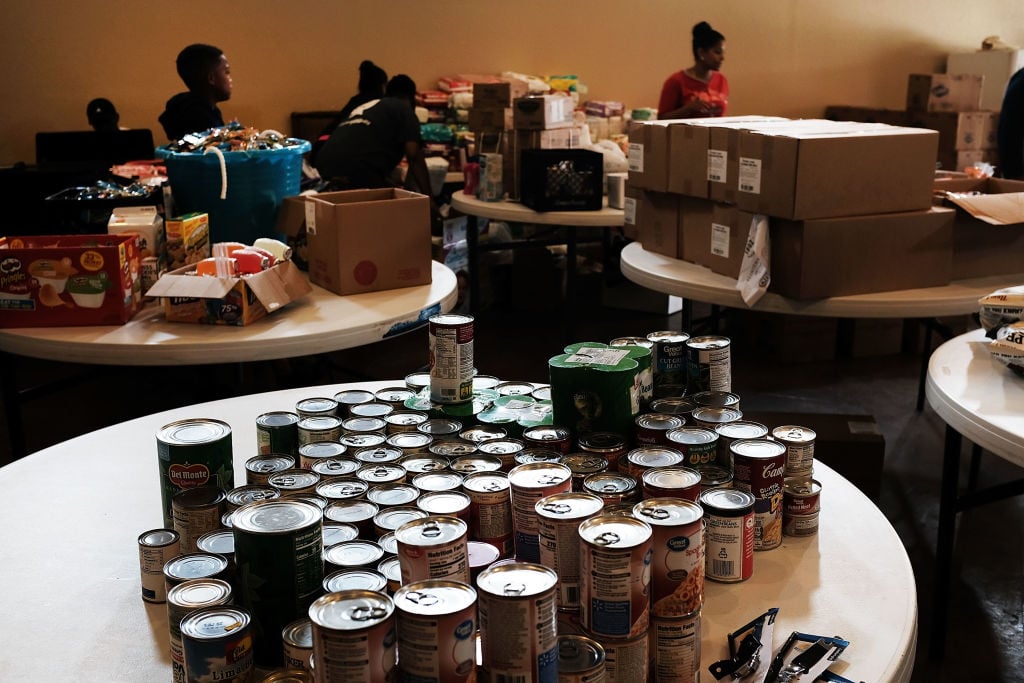 Cans of food are displayed on a table at a church that is now a relief center for flood victims in Orange as Texas slowly moves toward recovery from the devastation of Hurricane Harvey Cans of food are displayed on a table at a church that is now a relief center for flood victims in Orange as Texas slowly moves toward recovery from the devastation of Hurricane Harvey