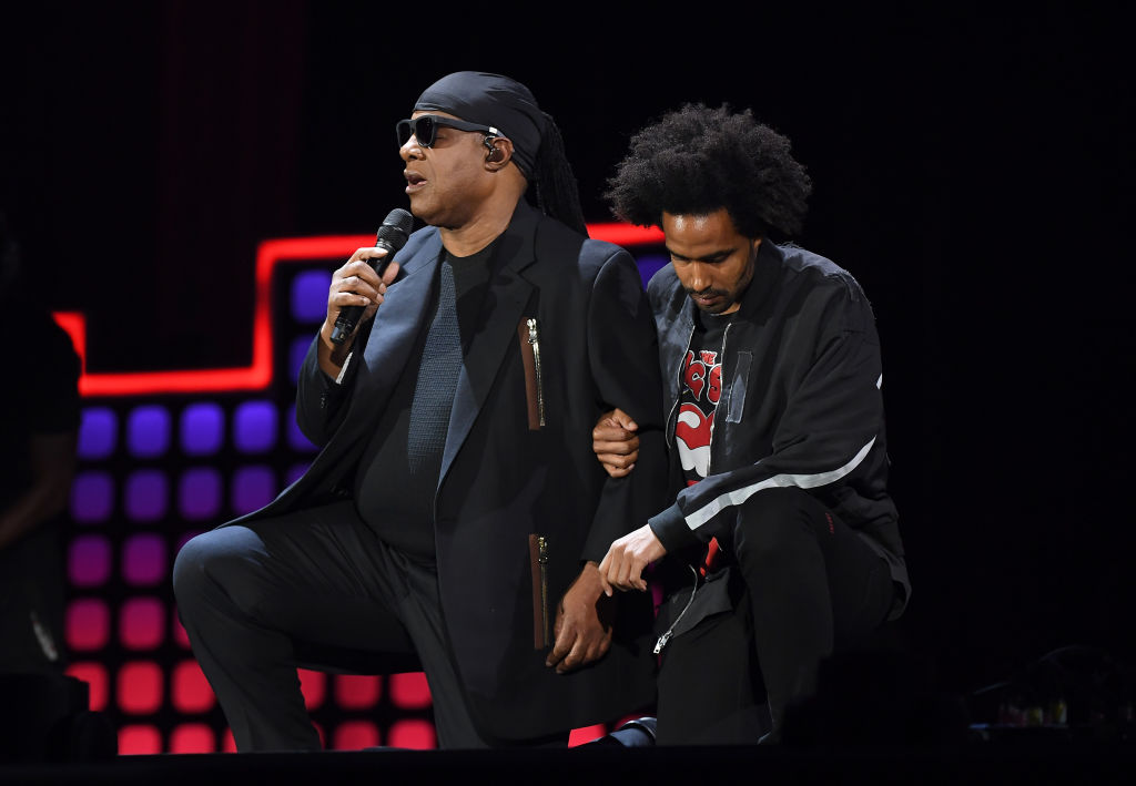 Stevie Wonder and his son Kwame Morris onstage during the 2017 Global Citizen Festival: For Freedom. For Justice. For All. in Central Park on September 23, 2017 in New York City. Stevie Wonder and his son Kwame Morris onstage during the 2017 Global Citizen Festival: For Freedom. For Justice. For All. in Central Park on September 23, 2017 in New York City.
