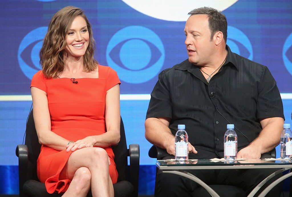 Erin Hayes and Kevin James speak onstage in 2016 Erin Hayes and Kevin James in 2016
