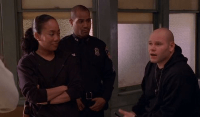 Det. Shakima 'Kima' Greggs, Thomas 'Herc' Hauk and Sgt. Ellis Carver talking inside an office. Det. Shakima 'Kima' Greggs, Thomas 'Herc' Hauk and Sgt. Ellis Carver talking inside an office.