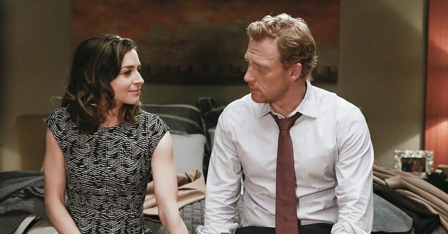 Amelia and Owen sitting on a bed together on Grey's Anatomy Amelia and Owen sitting on a bed together on Grey's Anatomy