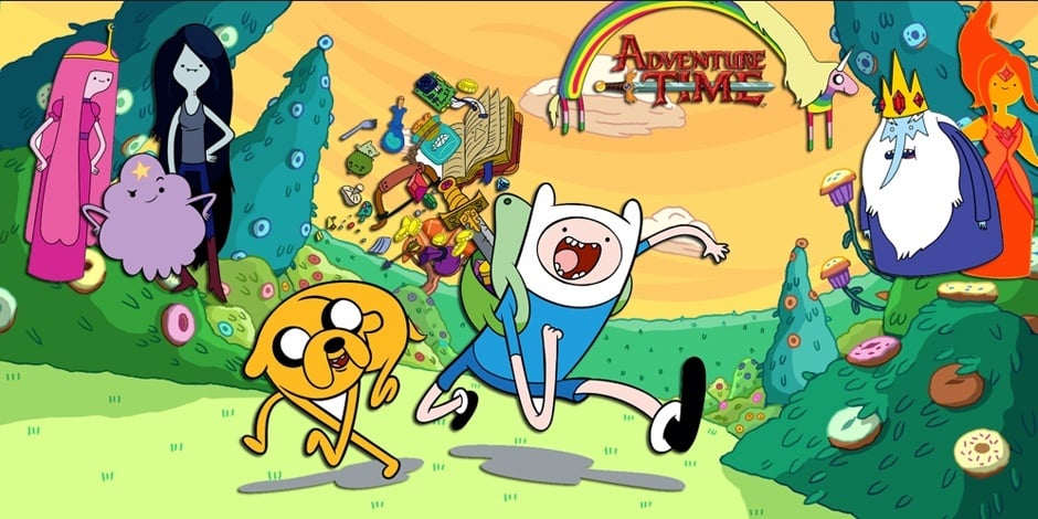 A group of animated characters jump in a field A group of animated characters jump in a field
