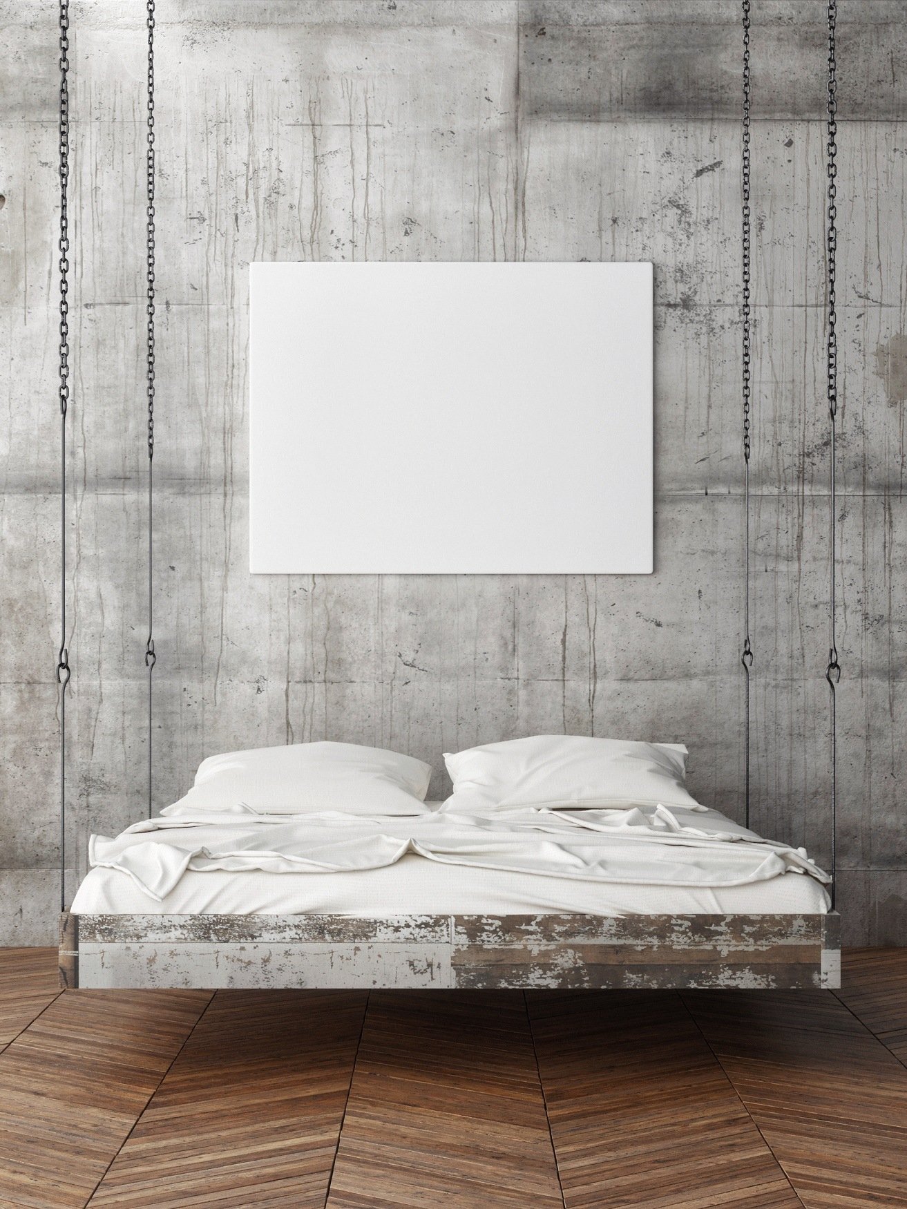 Concrete wall in modern bedroom