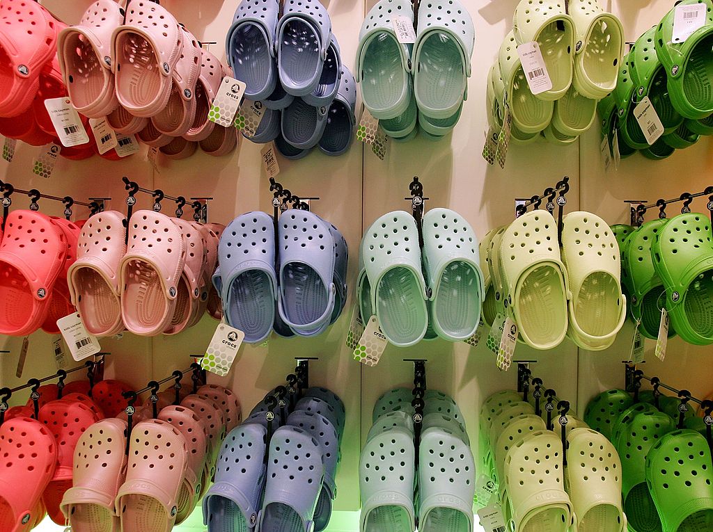 Crocs hanging in a store
