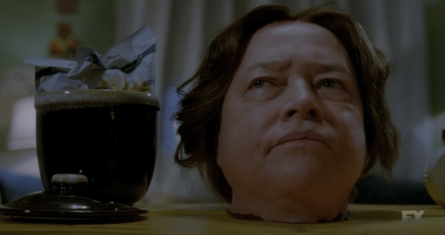 Delphine LaLaurie's disembodied head resting next to a jar Delphine LaLaurie's disembodied head resting next to a jar