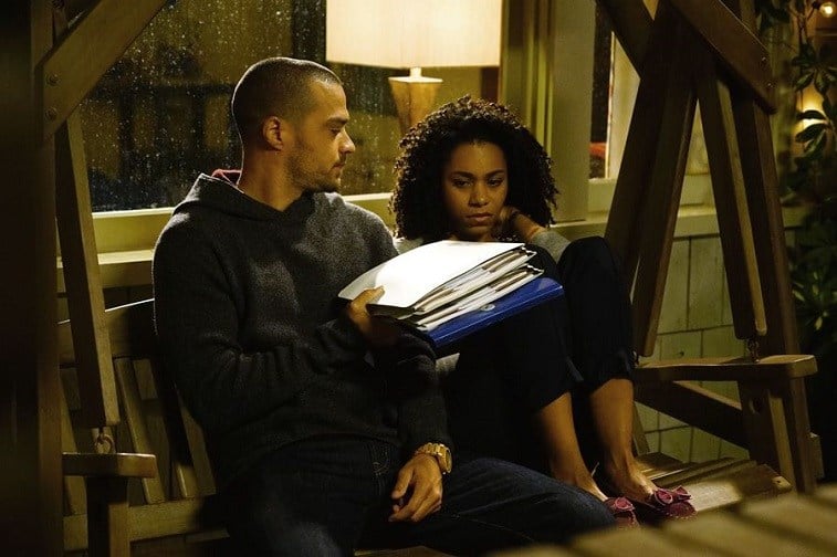 Jackson and Maggie talking on a porch swing on Grey's Anatomy Jackson and Maggie talking on a porch swing on Grey's Anatomy