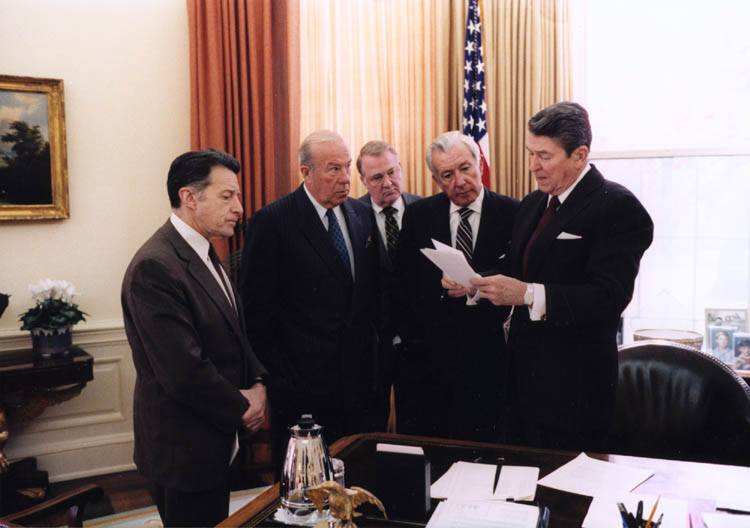 President Reagan with his cabinet