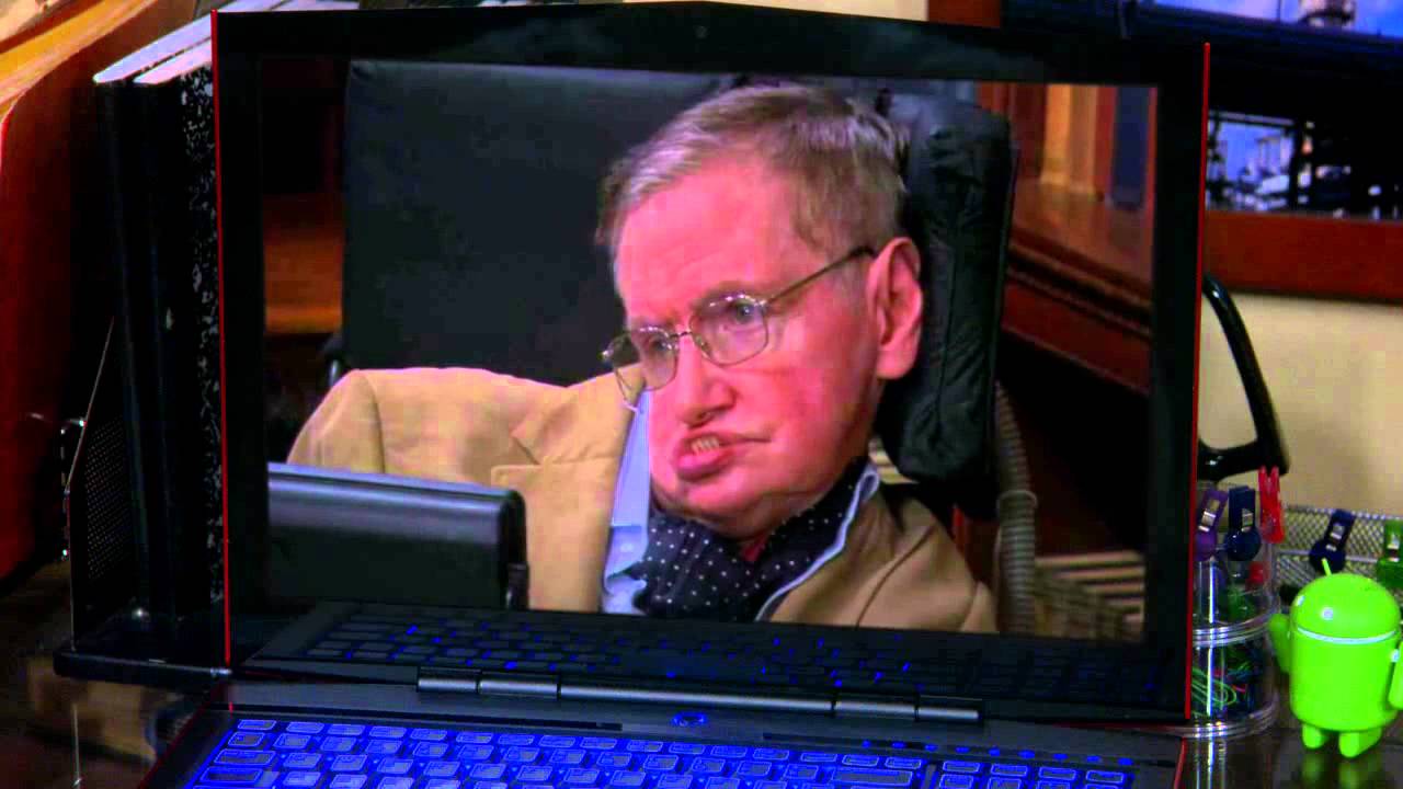 Stephen Hawking on a laptop screen on The Big Bang Theory