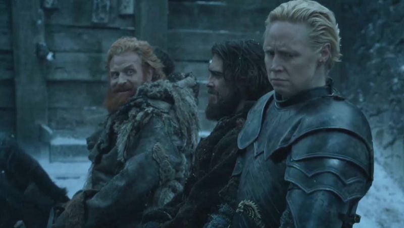 Tormund looks at Brienne on Game of Thrones Tormund looks at Brienne on Game of Thrones