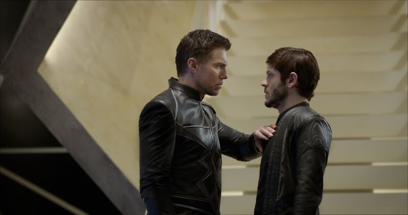 A man places his hand on another man's chest in Inhumans A man places his hand on another man's chest in Inhumans