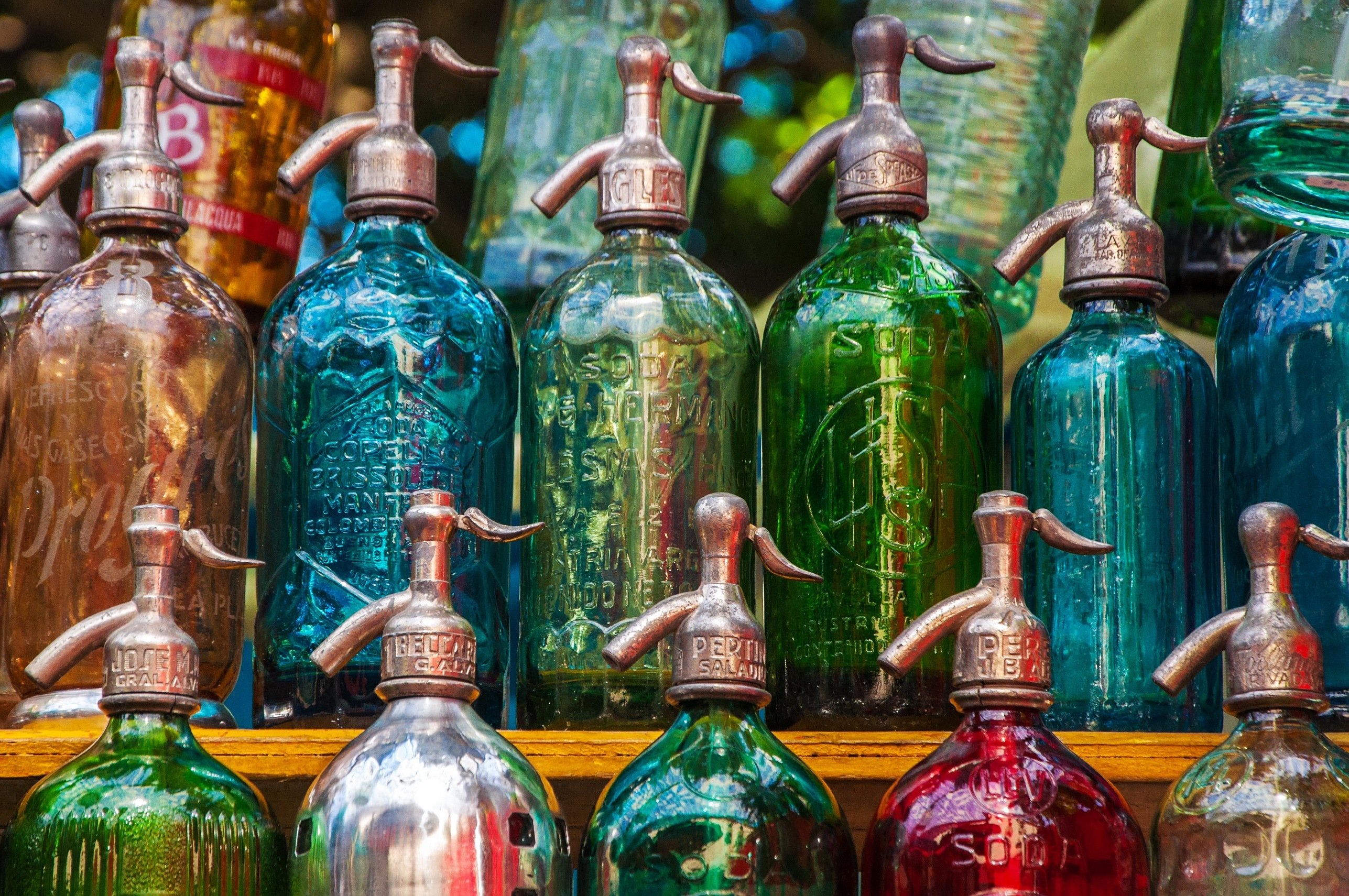 Colorful vintage glass bottles