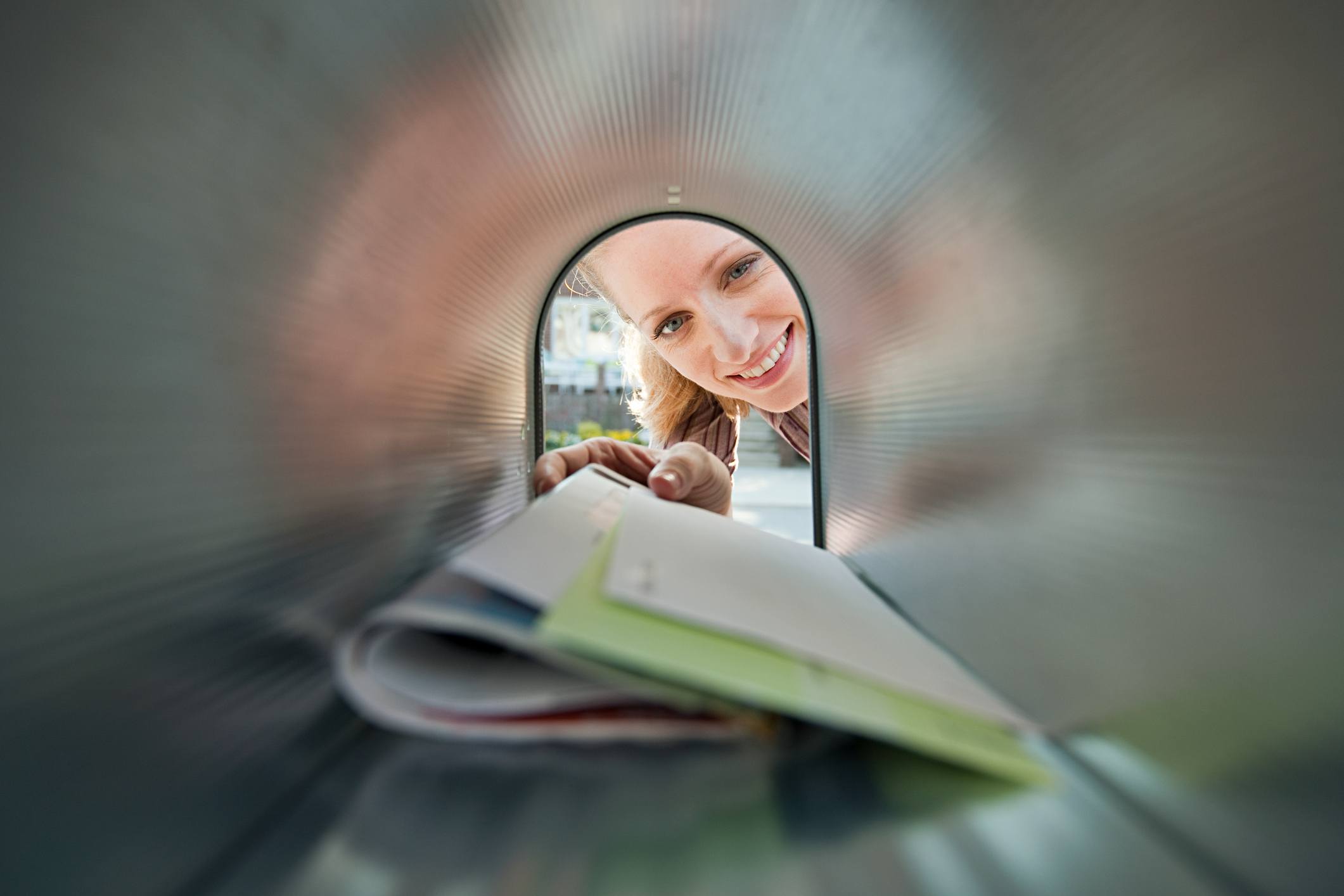 Woman checking her mail