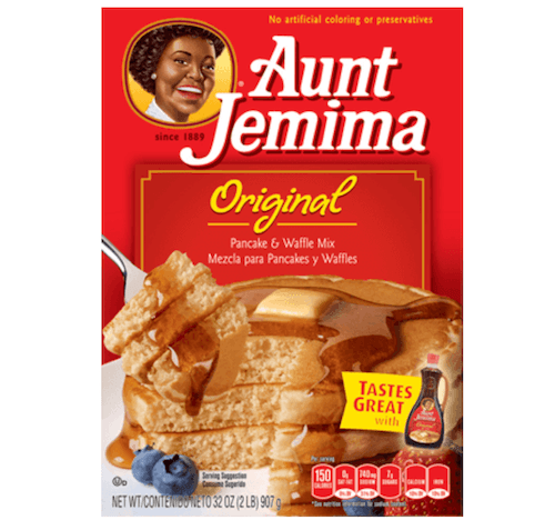 A box of Aunt Jemima pancake mix. A box of Aunt Jemima pancake mix.