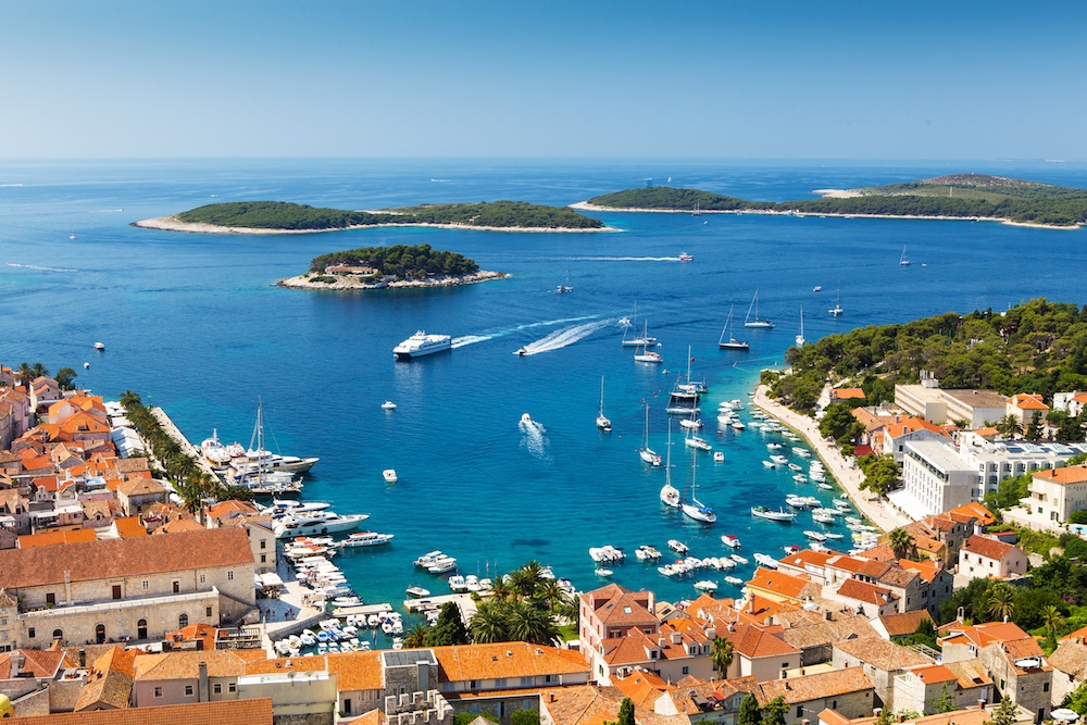 Beautiful view of harbor in Hvar town, Croatia