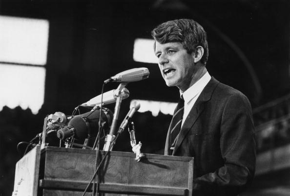 1968: Senator Robert Kennedy speaking at an election rally. 1968: Senator Robert Kennedy speaking at an election rally.