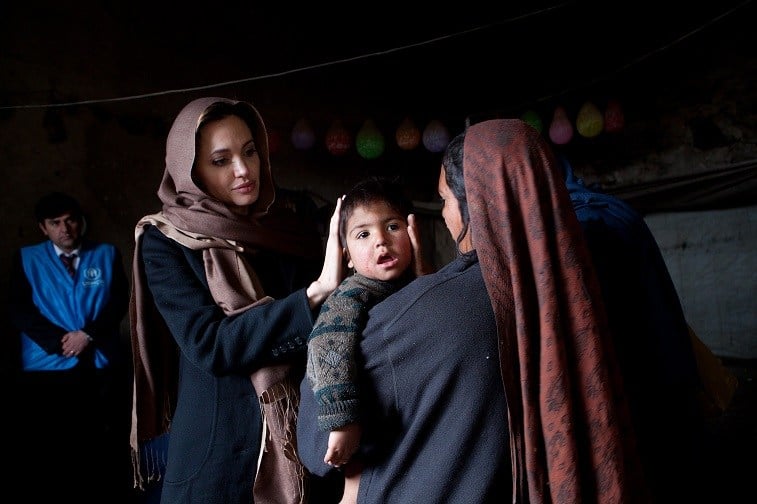 Angelina Jolie in Afghanistan in 2011 helping refugees