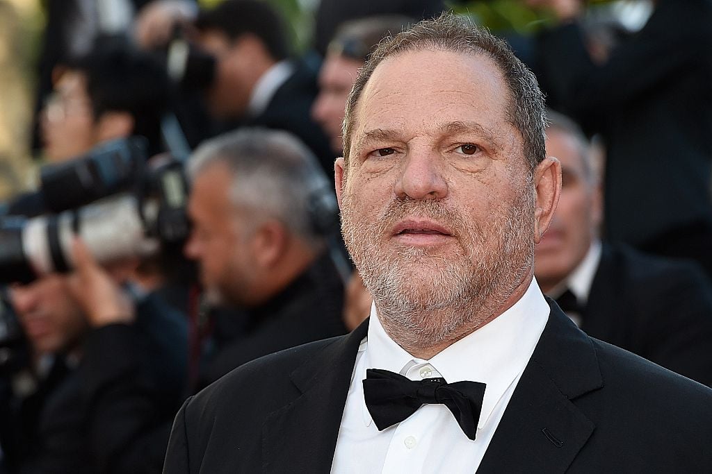 Harvey Weinstein tight on his face in a tuxedo