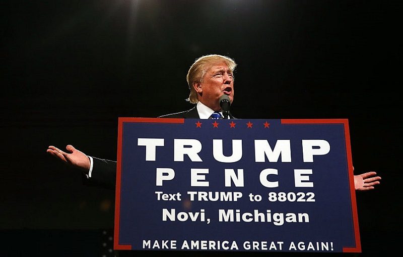 Republican nominee Donald Trump at a campaign rally on September 30, 2016 in Novi, Michigan.