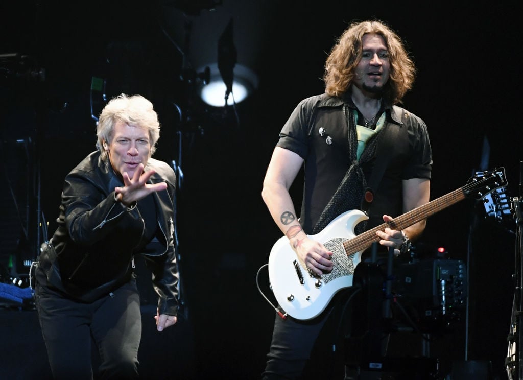 Jon Bon Jovi and guitarist Phil X of Bon Jovi perform Jon Bon Jovi and guitarist Phil X of Bon Jovi perform
