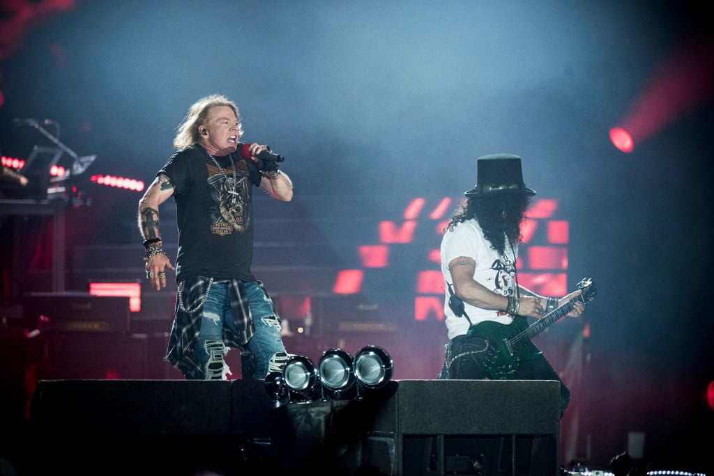 Axl Rose and Slash perform on stage Axl Rose and Slash perform on stage